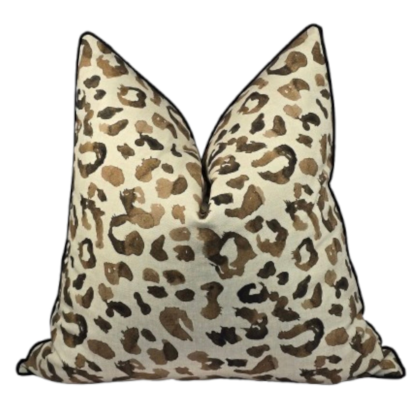 Pair of leopard print pillows on a white background