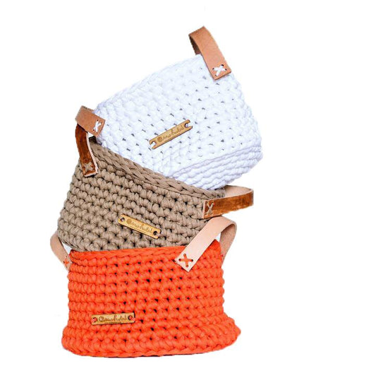 Crochet Baskets with Leather Handle
