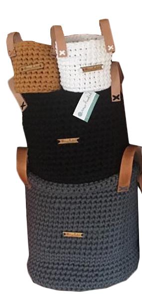 Crochet Baskets with Leather Handle