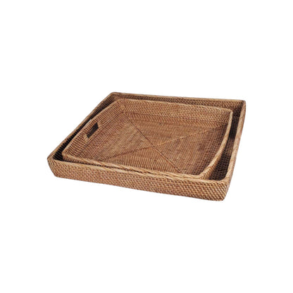 Square Rattan Tray Set