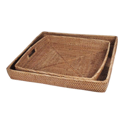 Square Rattan Tray Set