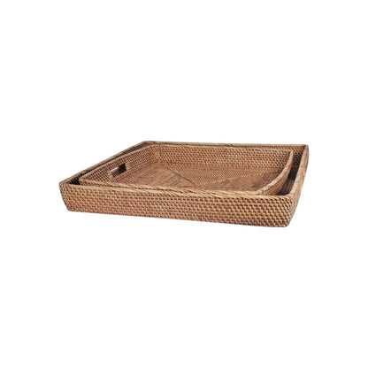 Square Rattan Tray Set