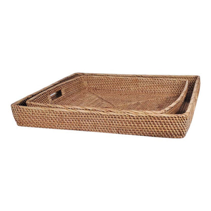 Square Rattan Tray Set
