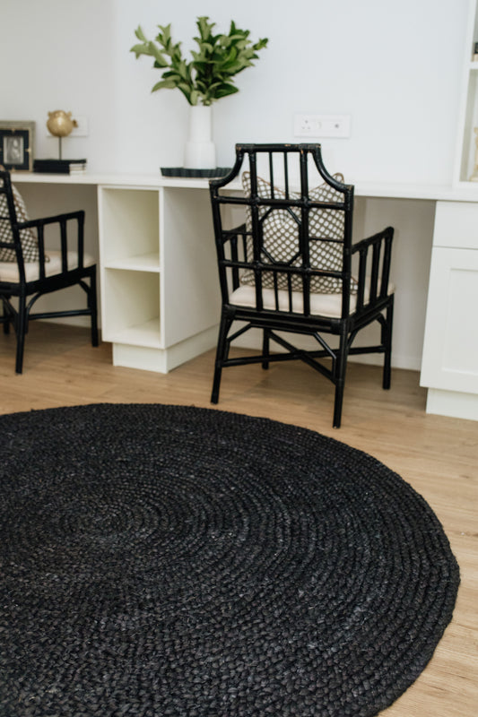 Jute Black Round  Rug