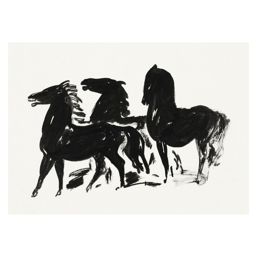 Framed Canvas Print ~ Drie Zwarte Paarden