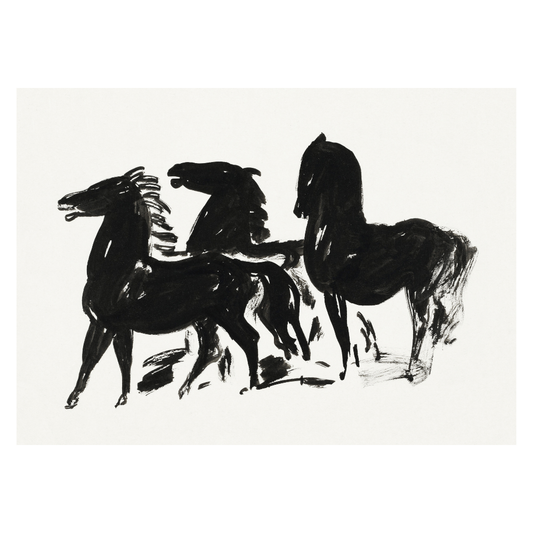 Framed Canvas Print ~ Drie Zwarte Paarden