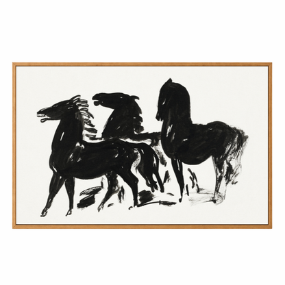 Framed Canvas Print ~ Drie Zwarte Paarden