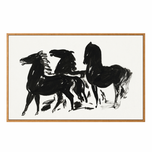 Framed Canvas Print ~ Drie Zwarte Paarden