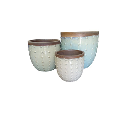 Large White Bobble Glazed Planter Sets