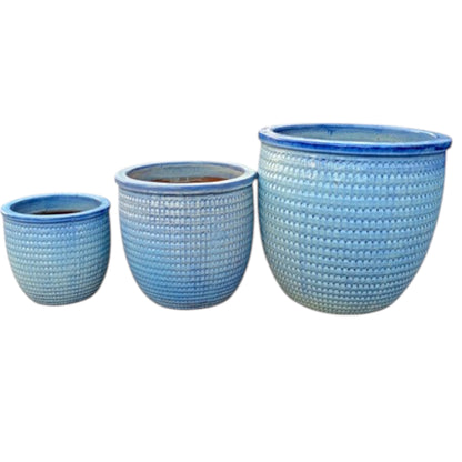Powder Blue Glazed Planter Sets