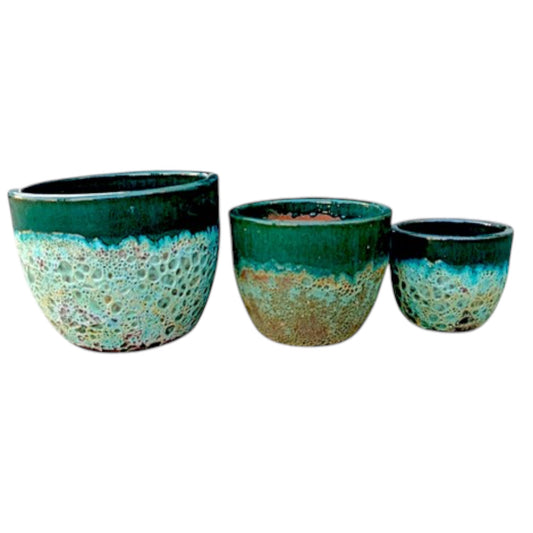 Large Seaweed Glazed Planter Sets