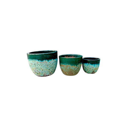 Large Seaweed Glazed Planter Sets