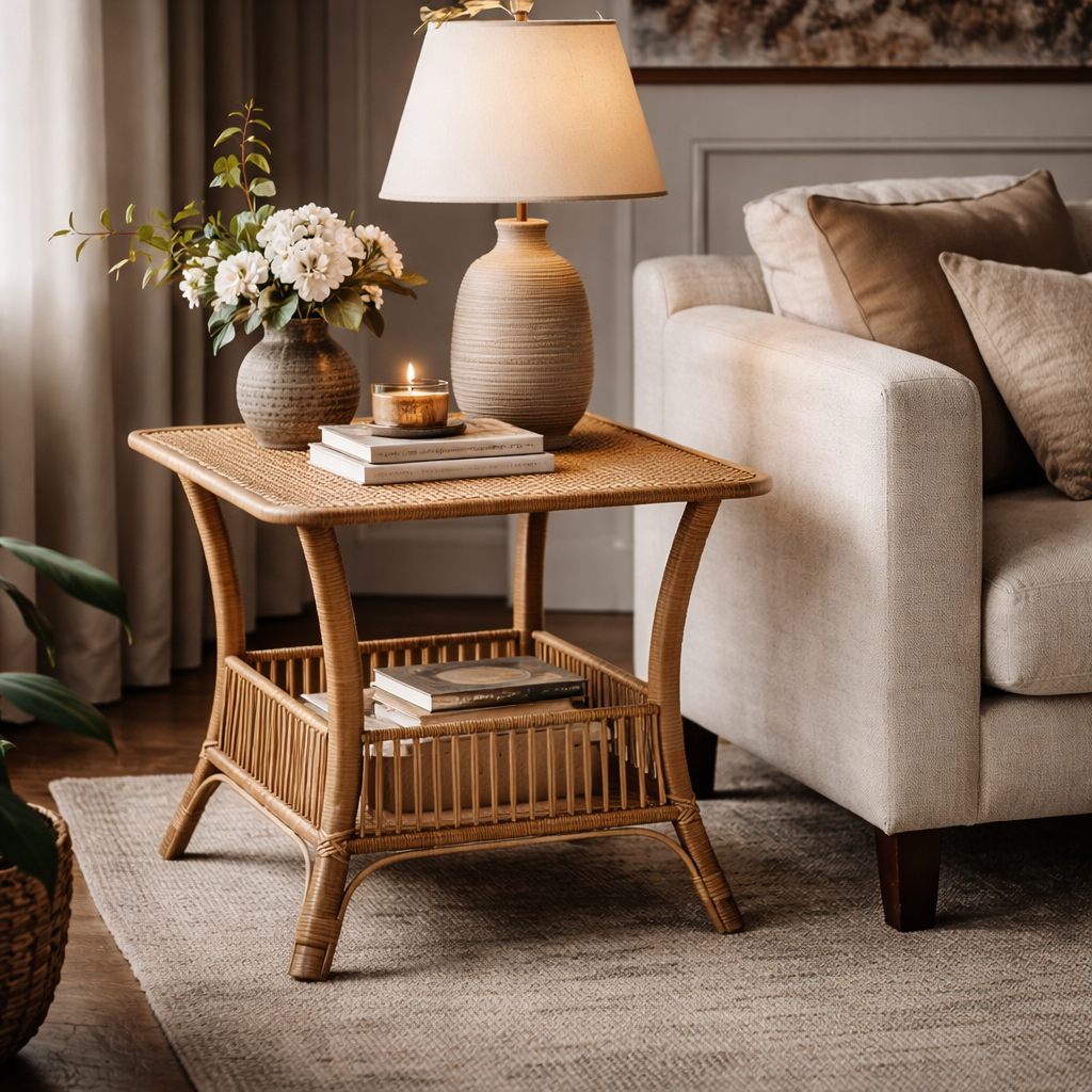 Square Rattan Side Table