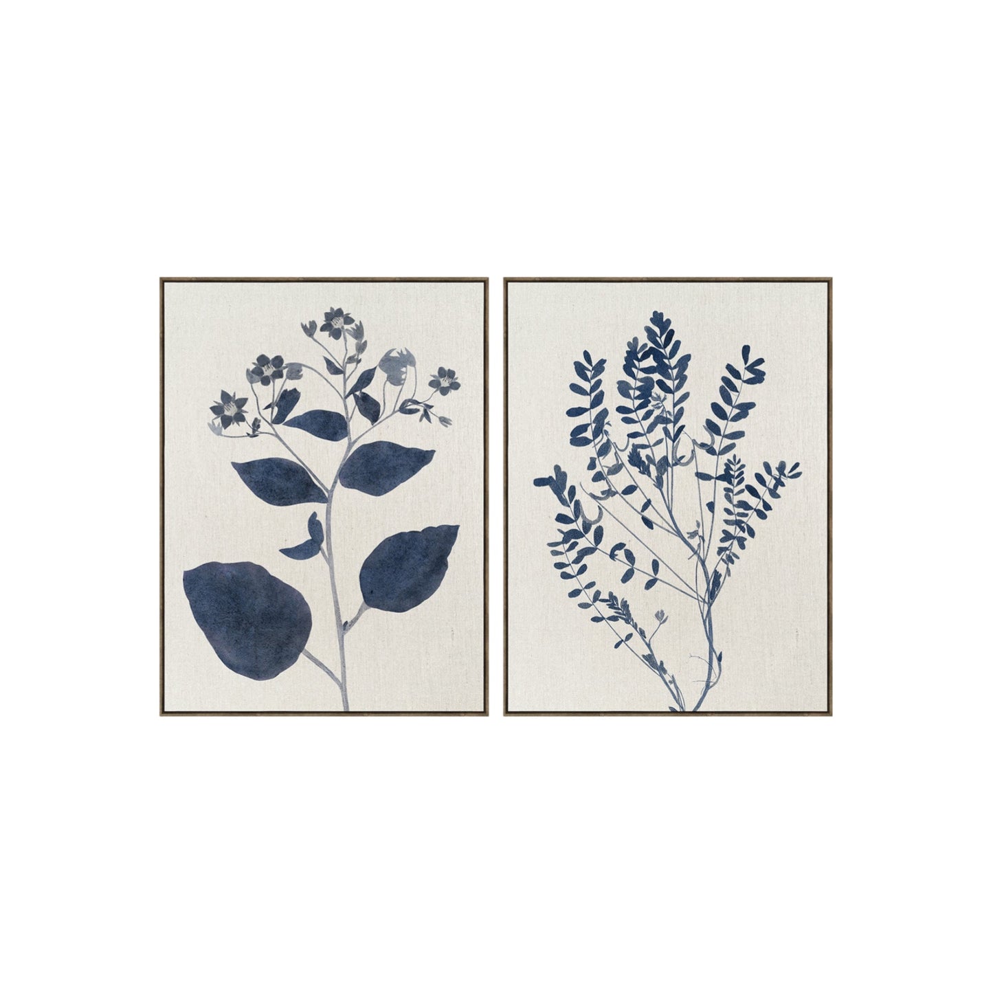 Blueprint Leaves Wall Art Set of 2 in Lino